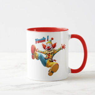 A very funny clown on stage. mug
