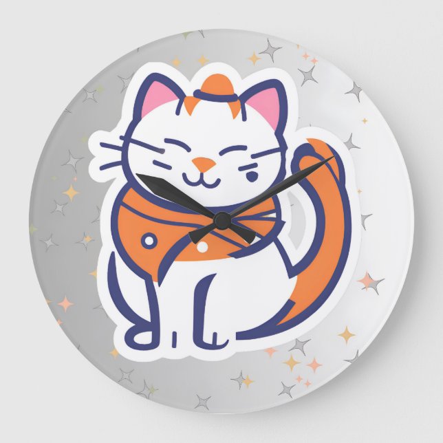 A very happy white and pink tuxedo cat Wall Clock (Front)