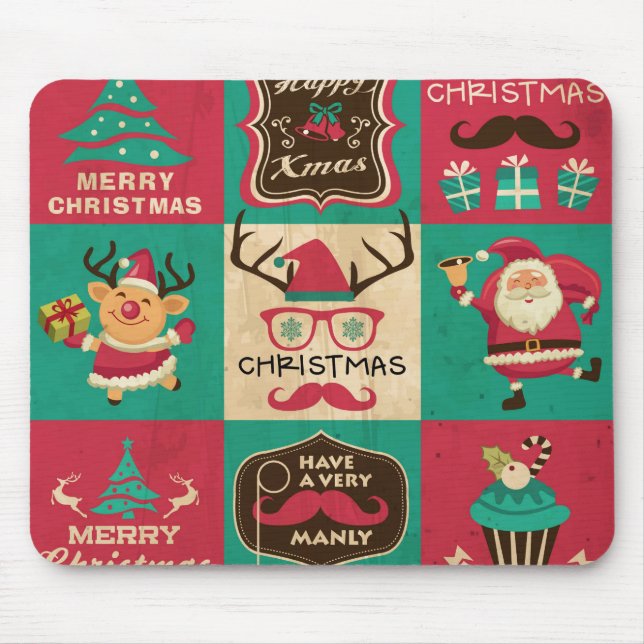 A Very Manly Christmas Collage Mouse Pad (Front)