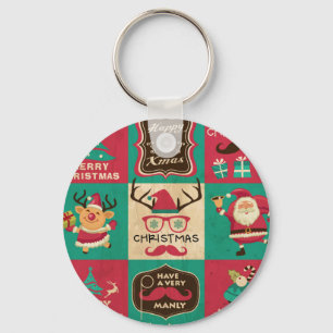 A Very Manly Christmas Moustache Collage Keychain