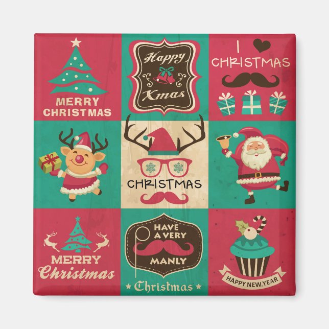 A Very Manly Christmas Moustache Collage Magnet (Front)