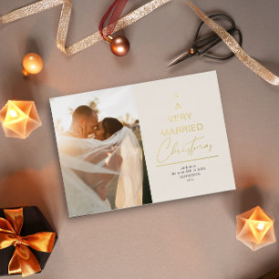 A Very Married Christmas Script Ivory Gold Foil Holiday Card