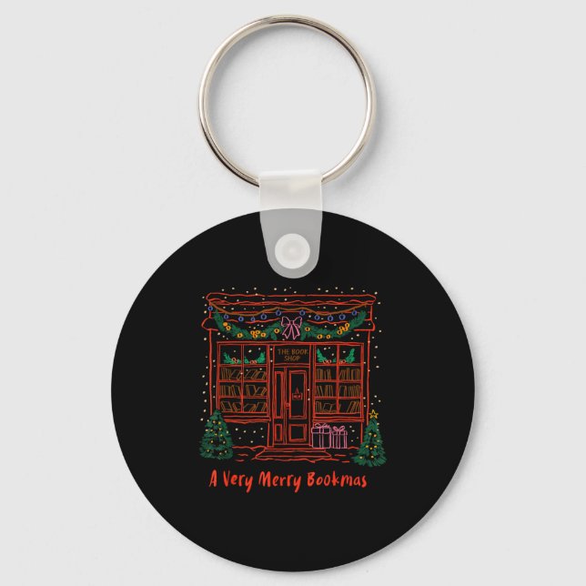 A Very Merry Bookmas Cozy Christmas Bookstore Holi Keychain (Front)
