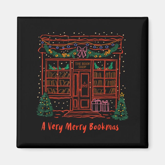 A Very Merry Bookmas Cozy Christmas Bookstore Holi Magnet (Front)