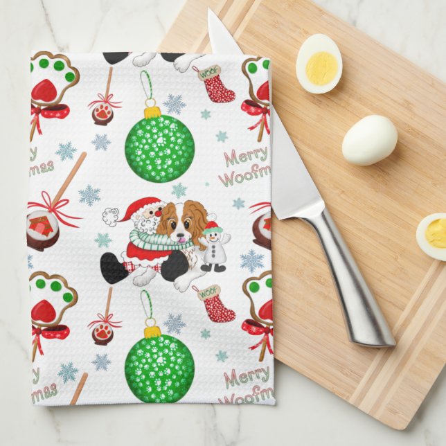 A Very Merry Cavalier King Charles Christmas  Kitchen Towel (Quarter Fold)