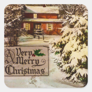 A Very Merry Christmas Classic Traditional Winter Square Sticker