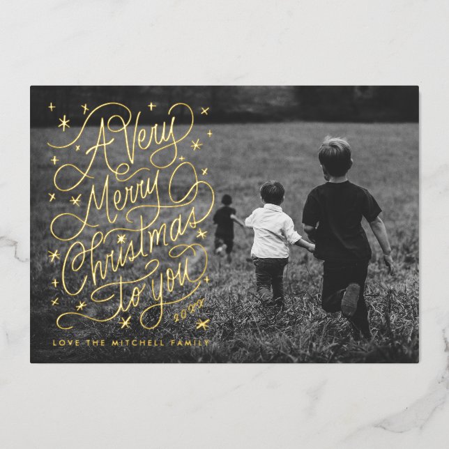 A Very Merry Christmas Hand-Lettering Photo Card  (Front)
