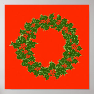 A Very Merry Christmas Holly Wreath Poster