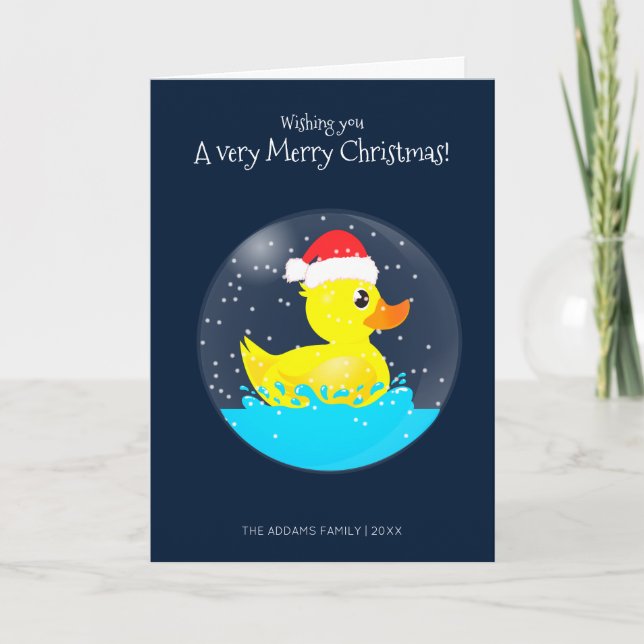 A Very Merry Christmas Snowglobe Rubber Duck Card (Front)