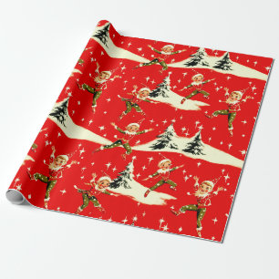 A Very Retro Merry & Bright Christmas Pixies Wrapping Paper