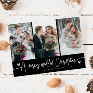 A Very Wedded Christmas Newlywed Photo Black Holiday Card