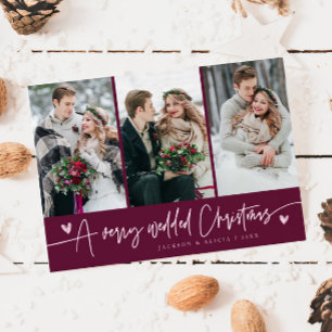 A Very Wedded Christmas Newlywed Photo Cranberry Holiday Card
