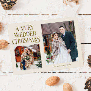 A Very Wedded Christmas Newlywed Photo Cream Holiday Card