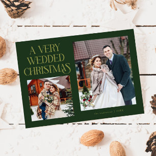 A Very Wedded Christmas Newlywed Photo Green Holiday Card
