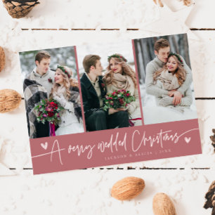 A Very Wedded Christmas Newlywed Photo Pink Holiday Card