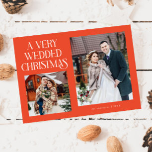 A Very Wedded Christmas Newlywed Photo Red Holiday Card