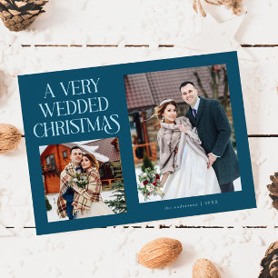 A Very Wedded Christmas Newlywed Photo Teal Holiday Card