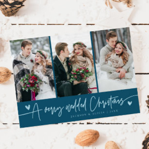 A Very Wedded Christmas Newlywed Photo Teal Holiday Card