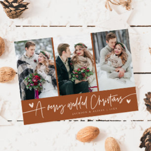 A Very Wedded Christmas Newlywed Photo Terracotta Holiday Card