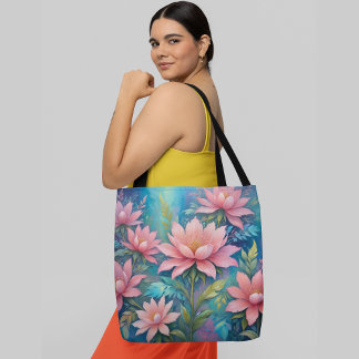 A vibrant and colourful digital painting a lush tote bag