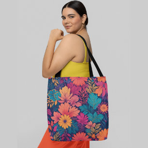 A vibrant and colourful floral pattern  tote bag