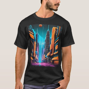 A Vibrant And Futuristic Neon Cityscape. T-Shirt