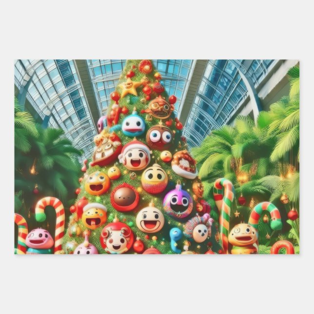 A vibrant and whimsical Christmas tree  Wrapping Paper Sheet (Front)