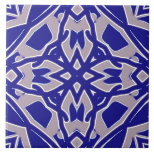 A vibrant blue & grey classic geometric pattern tile