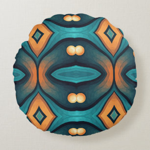 A vibrant colourful classic fabric pattern design round pillow