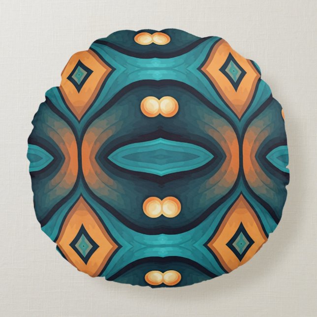 A vibrant colourful classic fabric pattern design round pillow (Front)