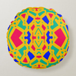 A vibrant colourful classic fabric pattern design round pillow