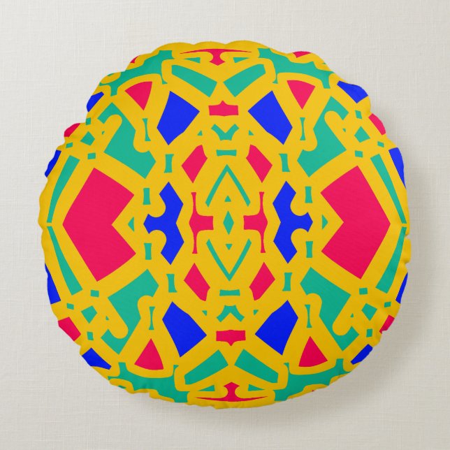 A vibrant colourful classic fabric pattern design  round pillow (Front)