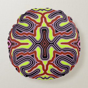 A vibrant colourful classic fabric pattern design round pillow