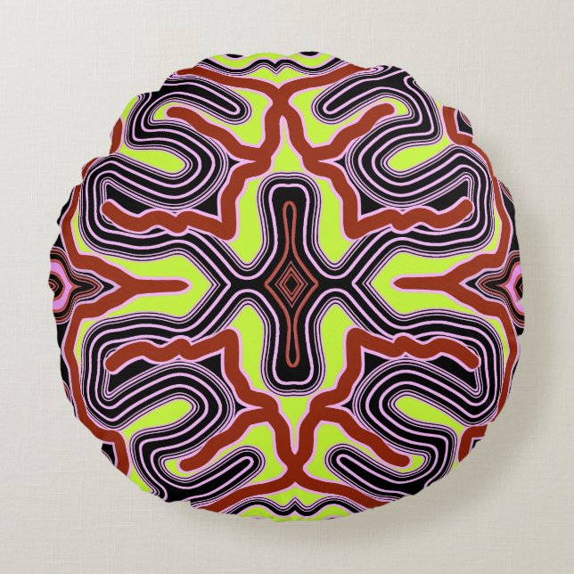 A vibrant colourful classic fabric pattern design  round pillow (Front)