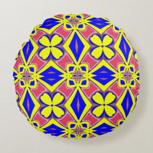 A vibrant colourful classic fabric pattern design round pillow