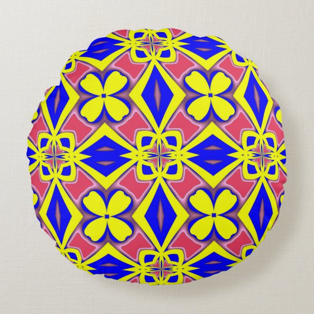 A vibrant colourful classic fabric pattern design round pillow (Front)