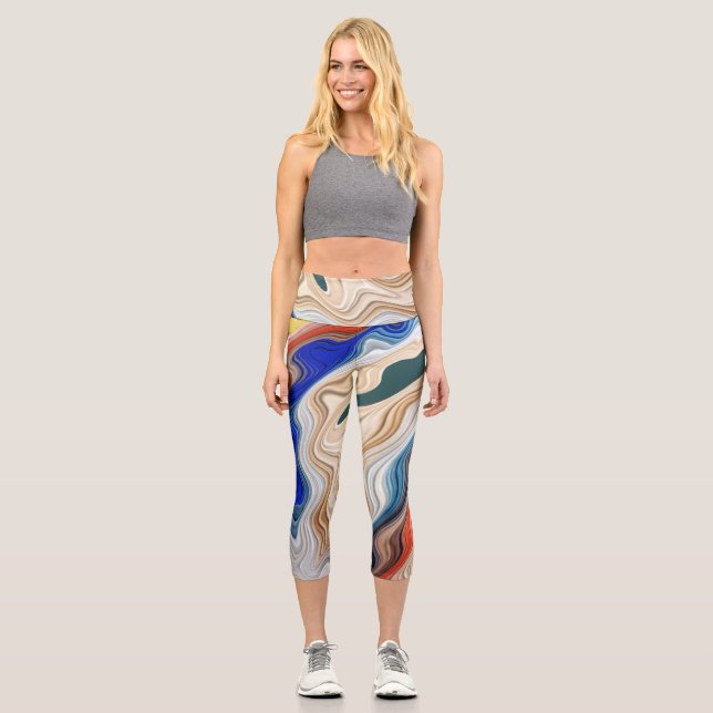 A vibrant colourful fabric groovy pattern  cap cap capri leggings (Front)