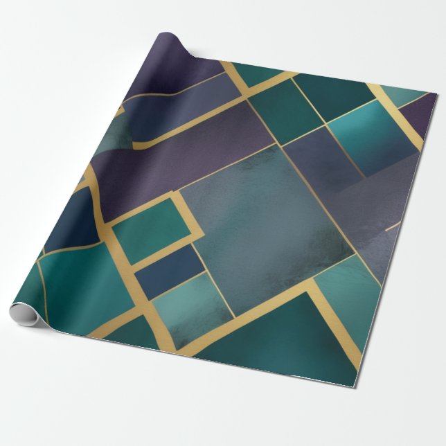 a vibrant geometric pattern shades blue purple wrapping paper (Unrolled)