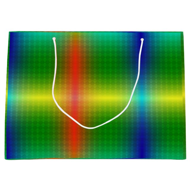 A vibrant gift bag featuring a glossy, rainbow  (Front)