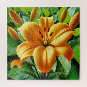 A vibrant golden-yellow lily jigsaw puzzle