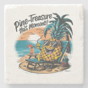A vibrant humourous design featuring a pineapple stone coaster