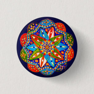 A vibrant mandala 1 inch round button