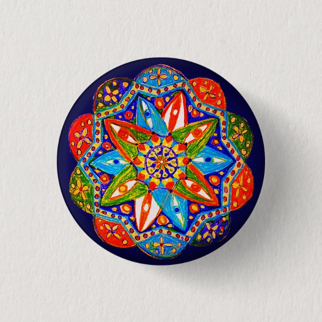 A vibrant mandala  1 inch round button (Front)