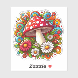 A Vibrant Mushroom Surrounded by Colourful Flowers
