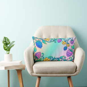 A vibrant psychedelic berry pattern lumbar pillow