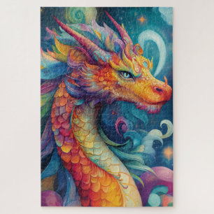 A vibrant psychedelic dragon jigsaw puzzle
