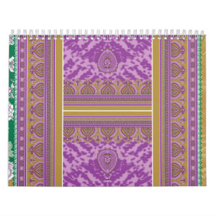 A vibrant purple and gold patterned image, elegant calendar