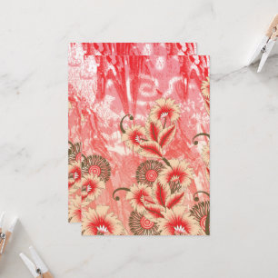 A vibrant red and peach textile design featuring f invitation