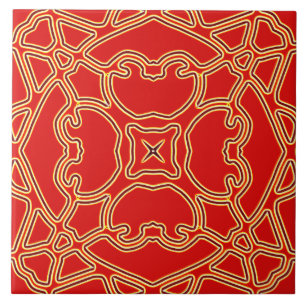 A vibrant red colour classic pattern ceramic tile
