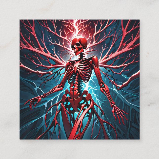 A vibrant red devilish skeleton is an image that i square business card (Front)
